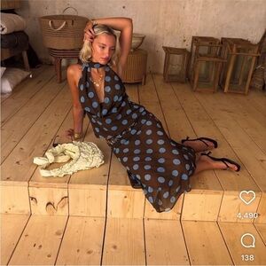 Zara Brown and Blue Backless Polka Dot matching set